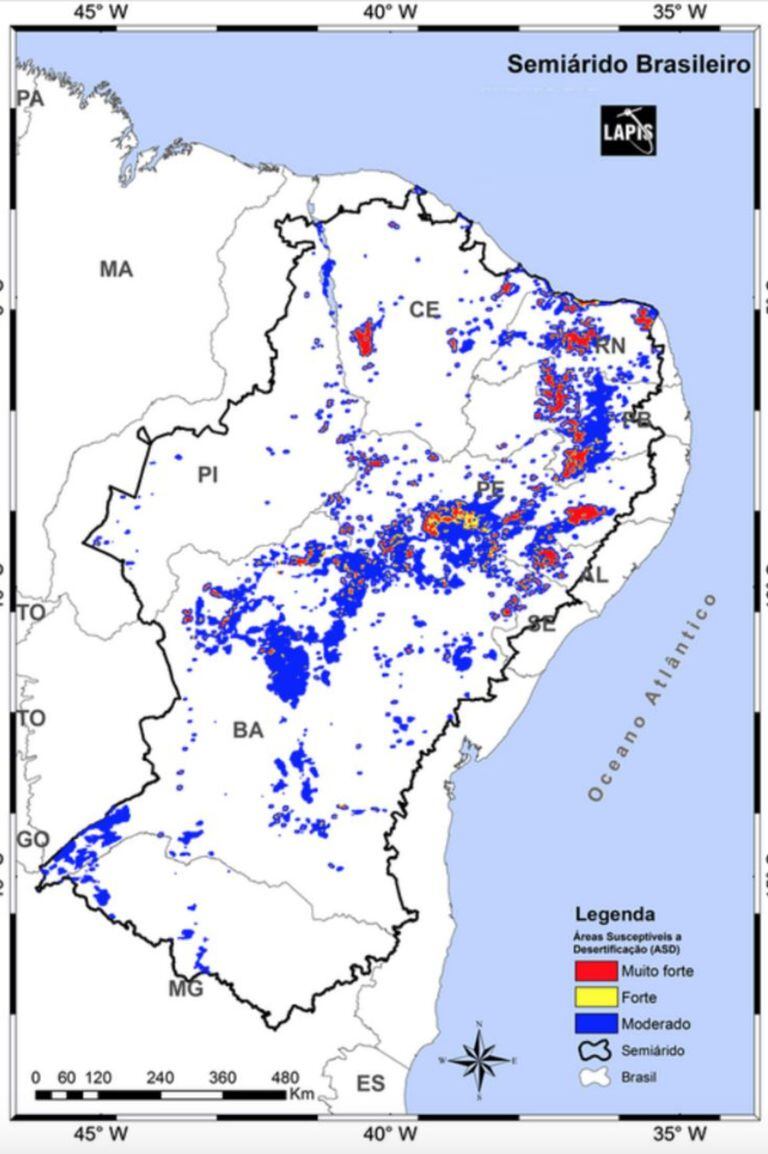 Mapa de áreas susceptibles a la desertificación en el semiárido brasileño
