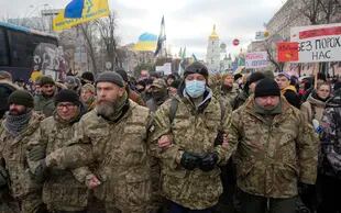 Protestas de veteranos de guerra ucranianos en Kiev