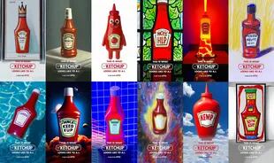 La herramienta de inteligencia artificial DALL.E diseñó varios modelos de botellas de Ketchup Heinz