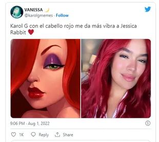 En Twitter, compararon a Karol G con Jessica Rabbit (Crédito: Twitter)