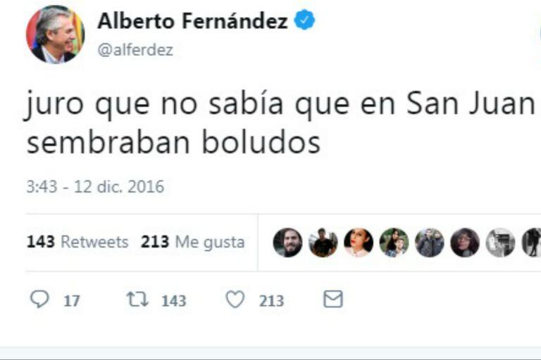 El tuit por el que Alberto Fernández pidió disculpas a los sanjuaninos