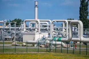 This photo shows piping systems and valves at the gas receiving station and transfer station of the Nord Stream 1 pipeline in Lubmin, Germany, on June 21, 2022.
