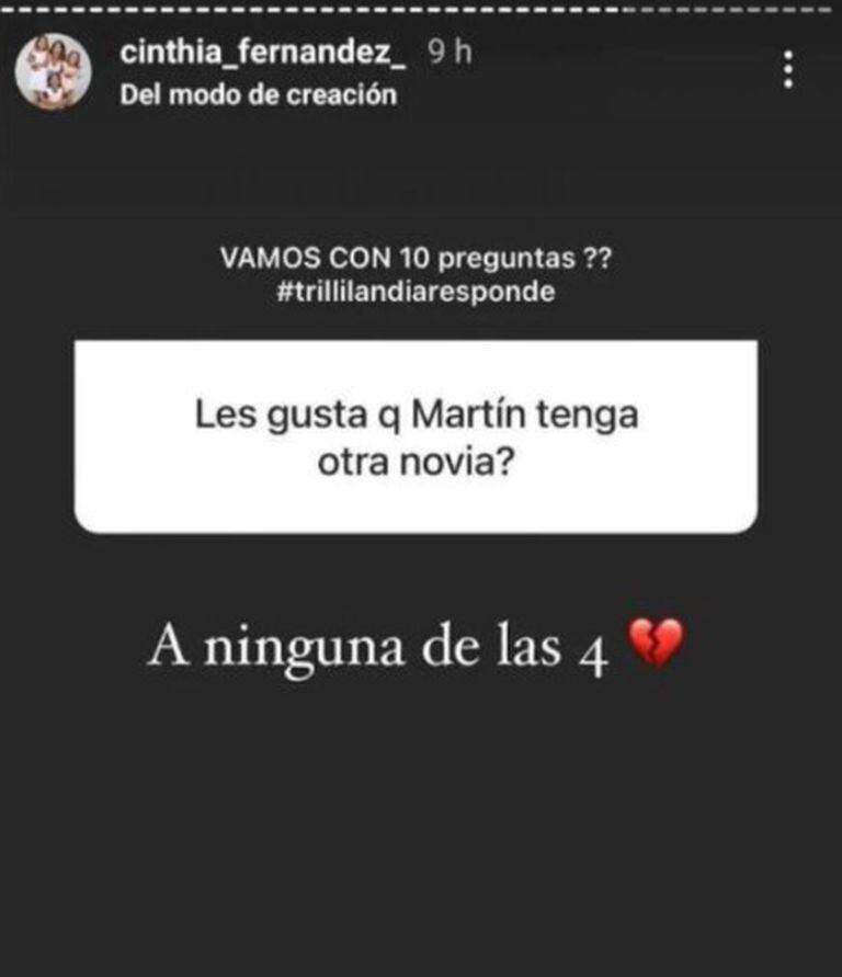 La respuesta de Cinthia Fernández. Fuente: Instagram