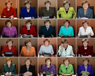 Mismo estilo, distintos colores, así vestía la canciller alemana Angela Merkel en las reuniones semanales de gabinete