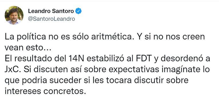 El diputado electo Leandro Santoro analizó los resultados electorales en Twitter