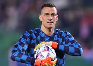 VIENNA, AUSTRIA - SEPTEMBER 25: Lovre Kalinic of Croatia during the UEFA Nations League League A Group 1 match between Austria and Croatia at Ernst Happel Stadion on September 25, 2022 in Vienna, Austria. (Photo by Robbie Jay Barratt - AMA/Getty Images)