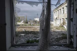 This photograph shows a school in the village of Arkhanhelske, in the Kherson region, on November 3, 2022.