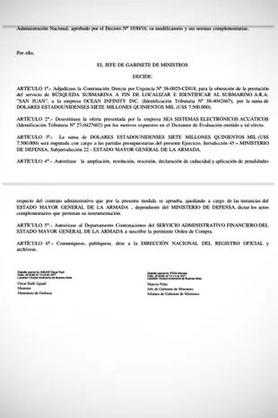 La orden de contratación con el aval de Aguad y Marcos Peña