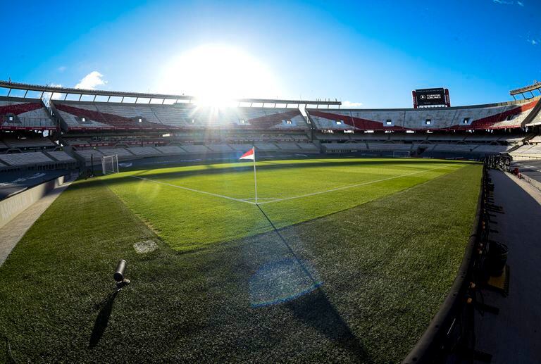 General view of the Estadio Monumental Antonio Vespucio Liberti before a match between River Plate and Colón as part of the 2021 Professional Soccer League Tournament on July 18, 2021 in Buenos Aires, Argentina.