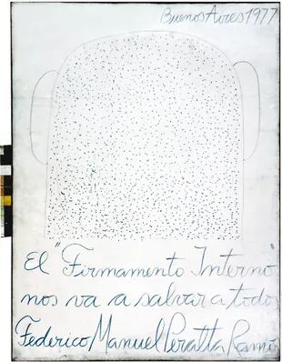 Algunas de las obras de Federico Manuel, con tinta o marcador sobre tela o papel, en las que transmitía sus ideas y ocurrencias