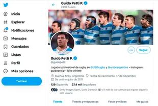 La cuenta de Twitter de Guido Petti Pagadizábal, fuente de conflicto para la UAR durante días álgidos a principios de diciembre.