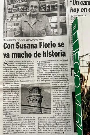 Susana Florio, siempre fue una de las celebridades de Trenque Lauquen, especialmente por su tienda en la antigua imprenta Santos Ruiz