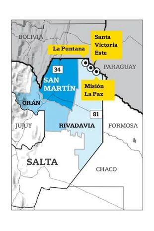 La zona del norte de la provincia de Salta donde están las comunidades wichis visitadas por LA NACION