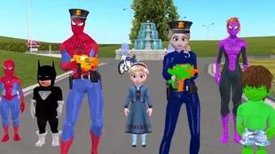 En otro video, Spiderman y Elsa, de "Frozen", aparecen usando armas de fuego