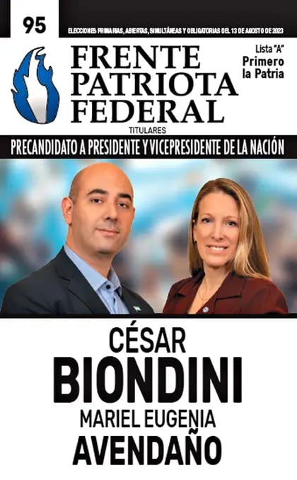La boleta de César Biondini y Mariel Eugenia Avendaño, del Frente Patriota Federal