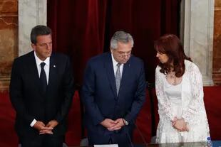 Sergio Massa, Alberto Fernández y Cristina Kirchner en la apertura del 140 período de sesiones legislativas