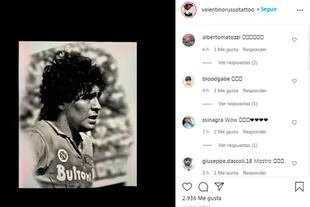 Valentino Russo, un tatuador de Grosseto, la Toscana (Italia), compartió en sus redes la imagen que se tatuó Diego Maradona Jr.